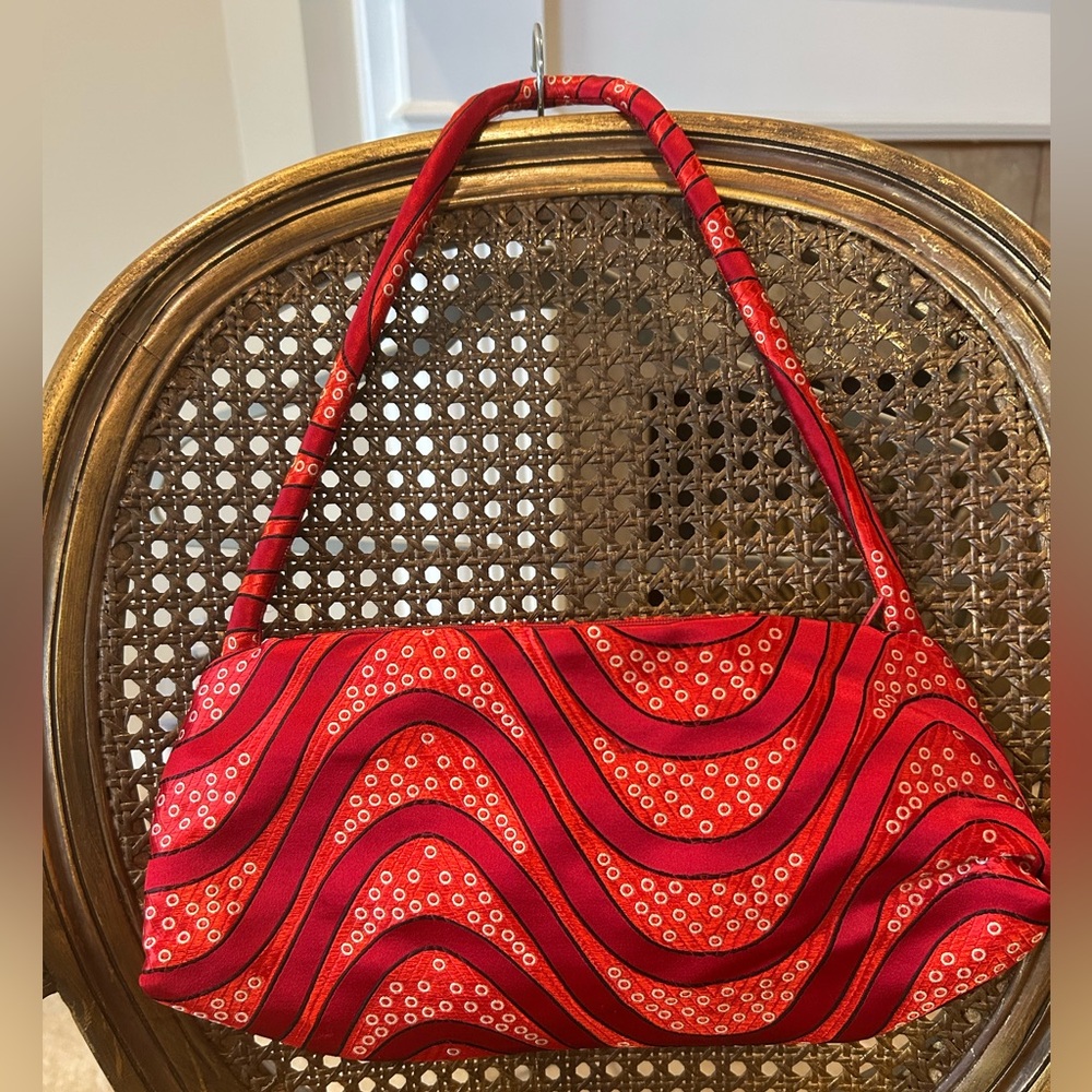 Vintage Chic Martin & Barnett Red Patterned Satin Purse with Small Pouch